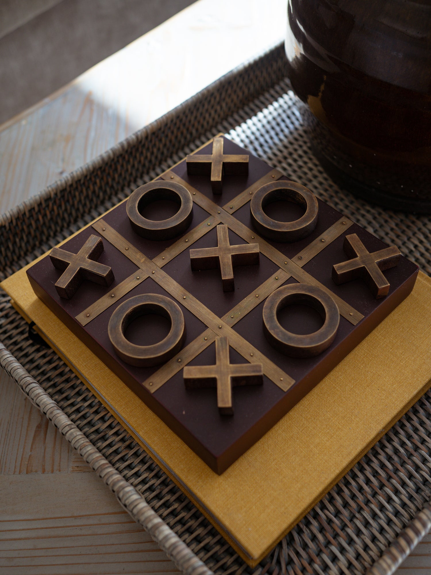 Aged Brass Noughts and Crosses Game