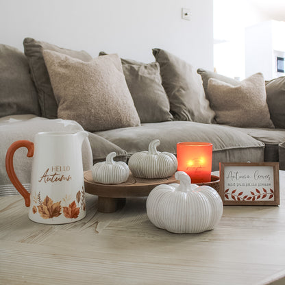 Short Rustic Glazed Ribbed Ceramic Pumpkin