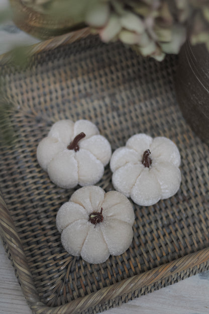 White Velvet Pumpkins | Set of 3