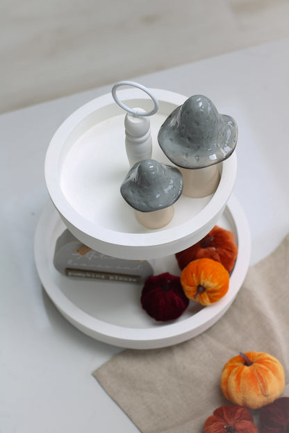 White Wooden Tiered Tray Display Stand