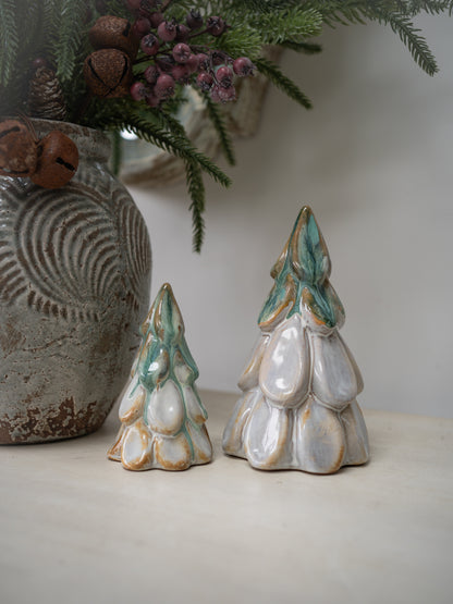 Set of Green &amp; White Ceramic Christmas Trees