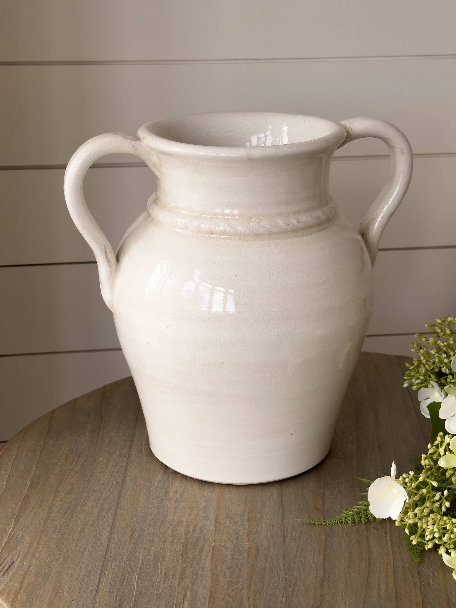 Hesketh Cream Distressed Ceramic Vase with Handles