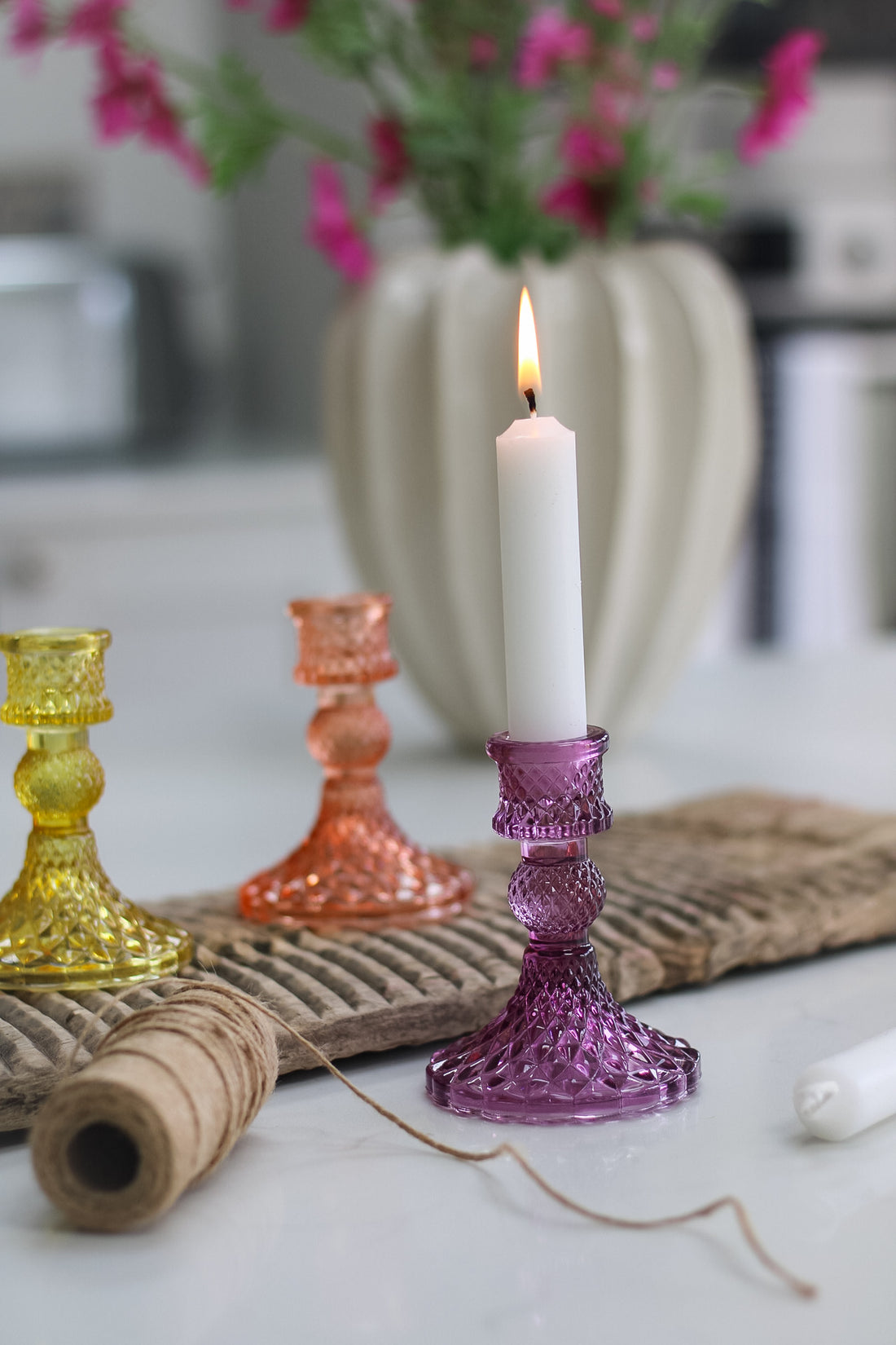 Indigo Short Textured Glass Candle Holder