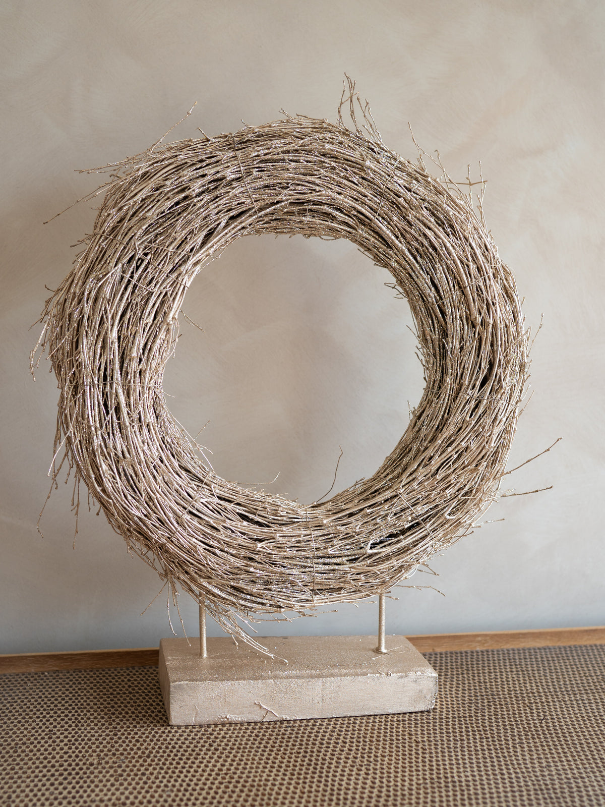 Rustic Champagne Wreath on Stand