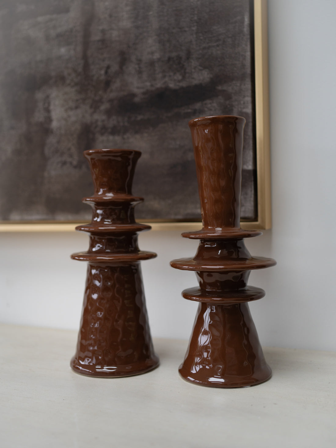 Pair of Carob Glazed Tapered Vases