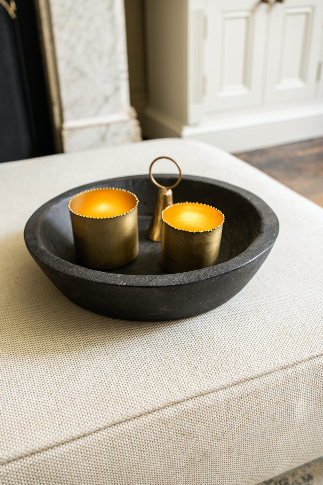 Gold Metal Small Bead Candle Votives | Set of 2