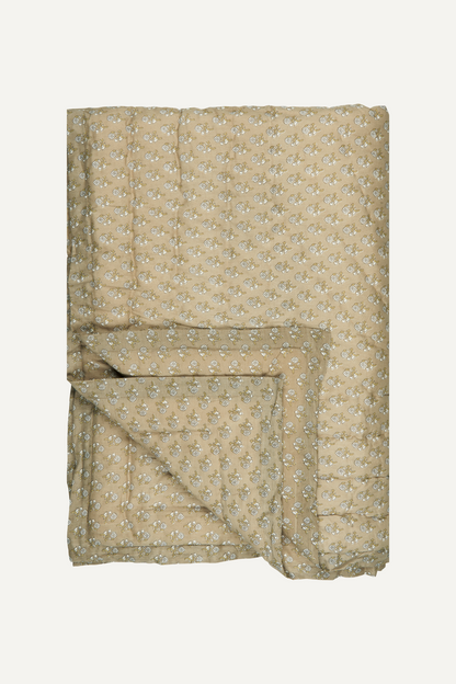 Delicate Floral Olive Green Quilted Cotton Blanket
