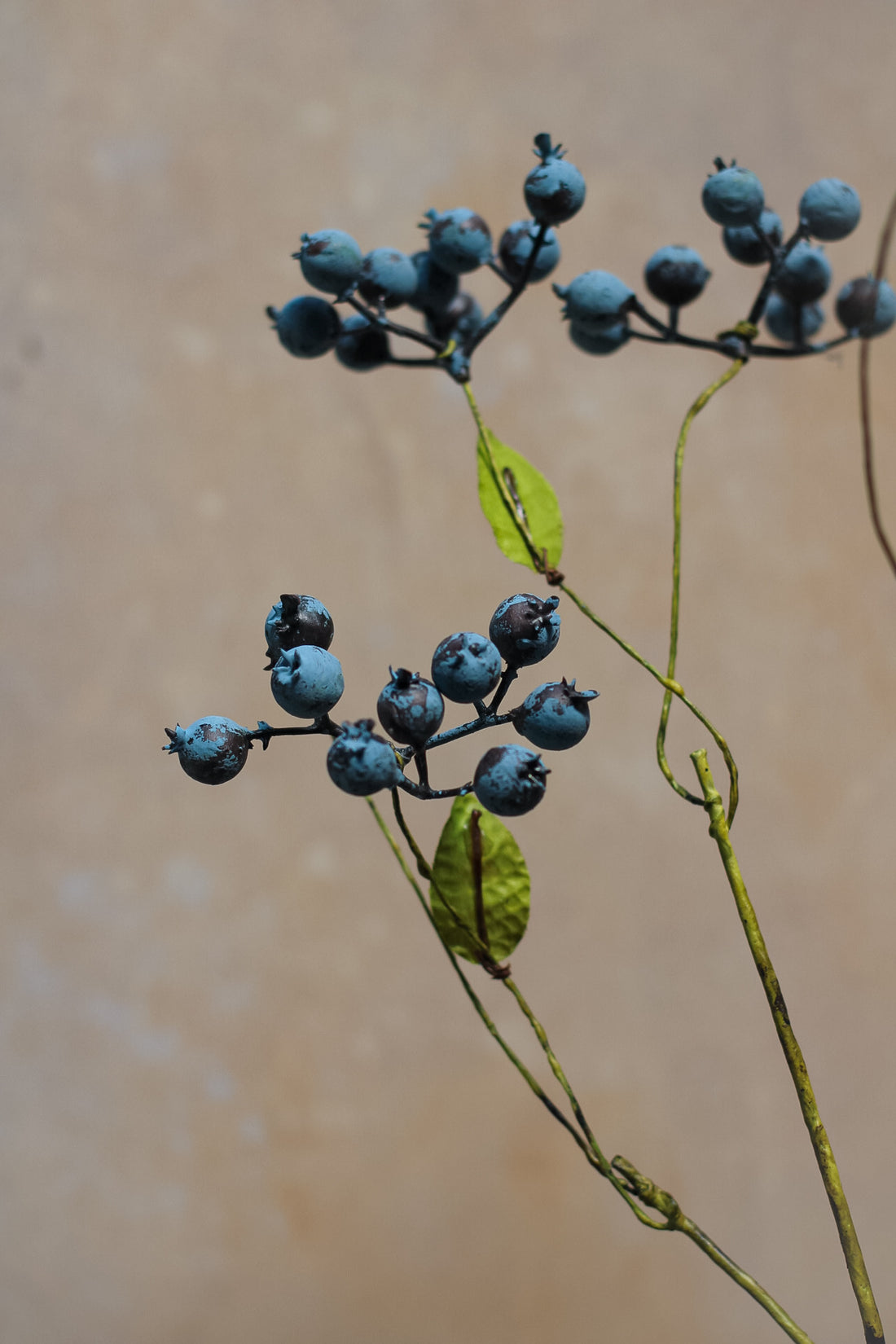 up close of faux blueberry stem