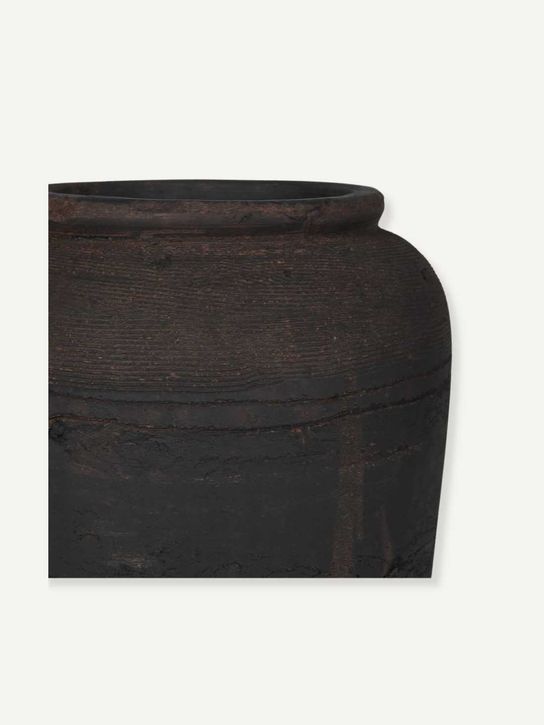 Black ceramic vase on a white background