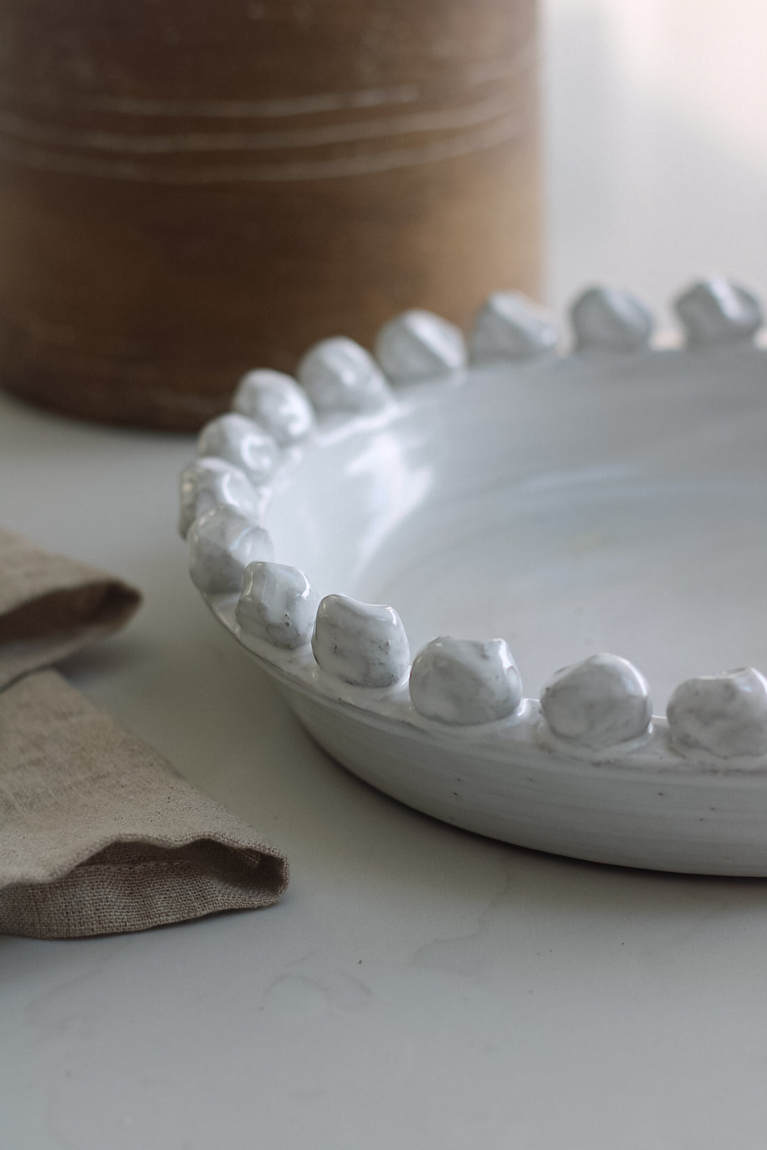 Up close of rustic White Bobble Bowl