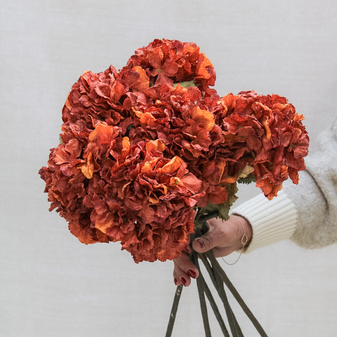 Burnt Sienna Dried Touch Ruffle Hydrangea | Bundle of 3