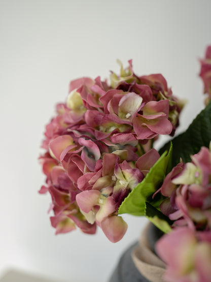 Faux Real Feel Mauve and Crimson Hydrangea Stem