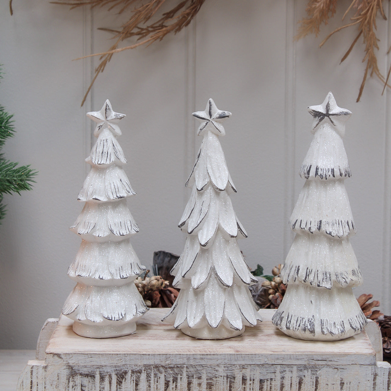 White Etched Christmas Trees | Set of 3