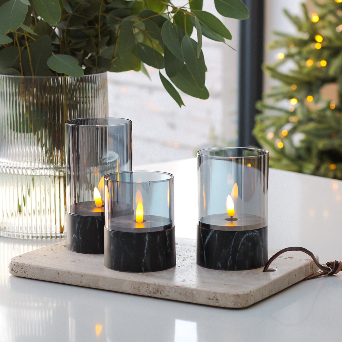 Marble Effect LED Candles | Set of 3