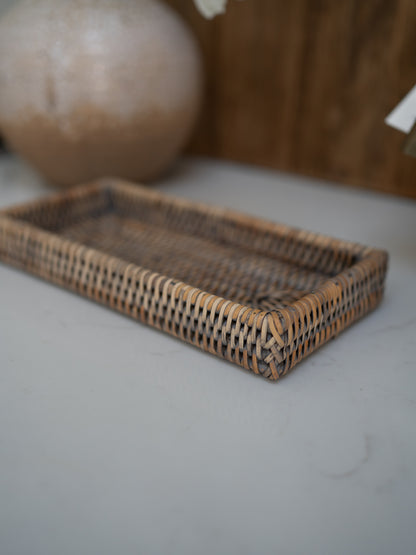 Grey Washed Rattan Small Rectangular Tray