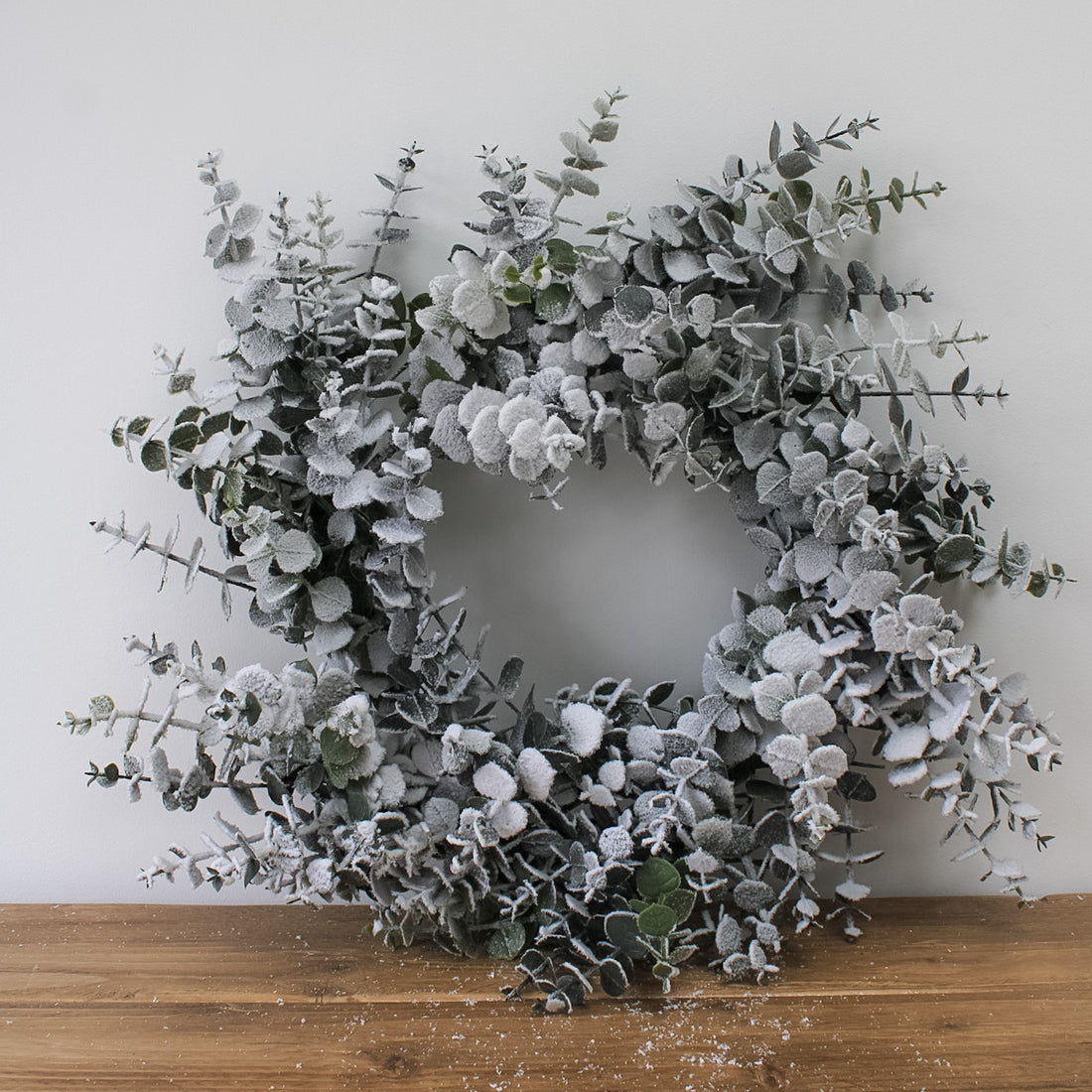 Winter Spiral Snow Dusted Eucalyptus Wreath