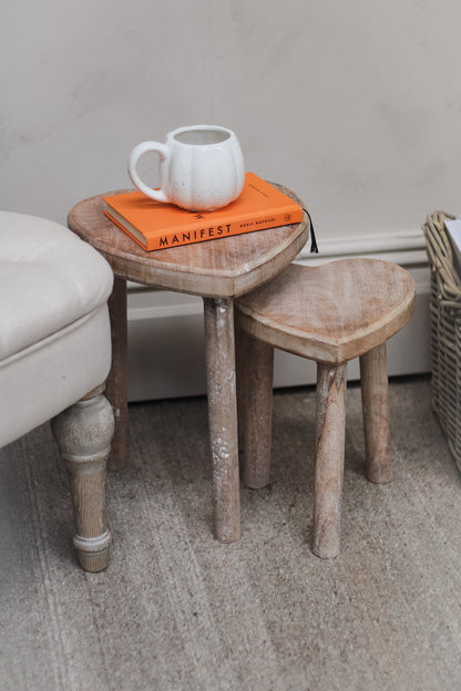 Heart Shaped Mango Wood Stools