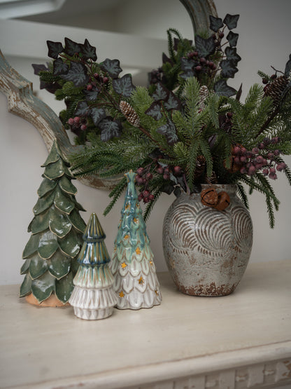 Ceramic Green Trees and Winter Branches Christmas Styling Bundle
