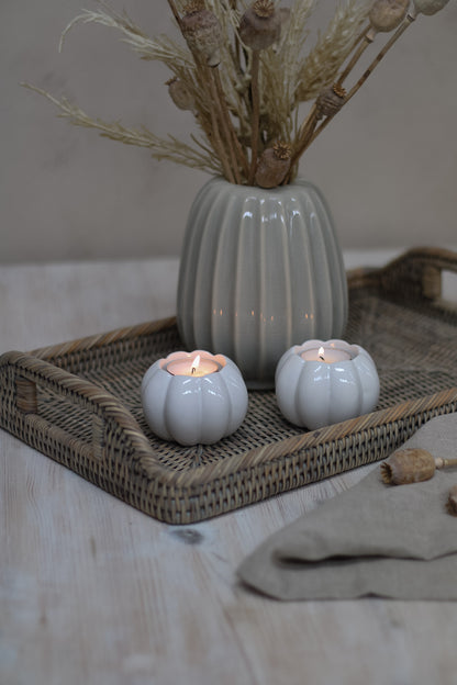 White Ceramic Pumpkin Tea Light Holder
