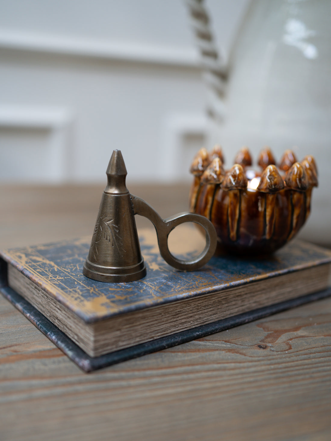 Floral Etched Antique Brass Candle Snuffer