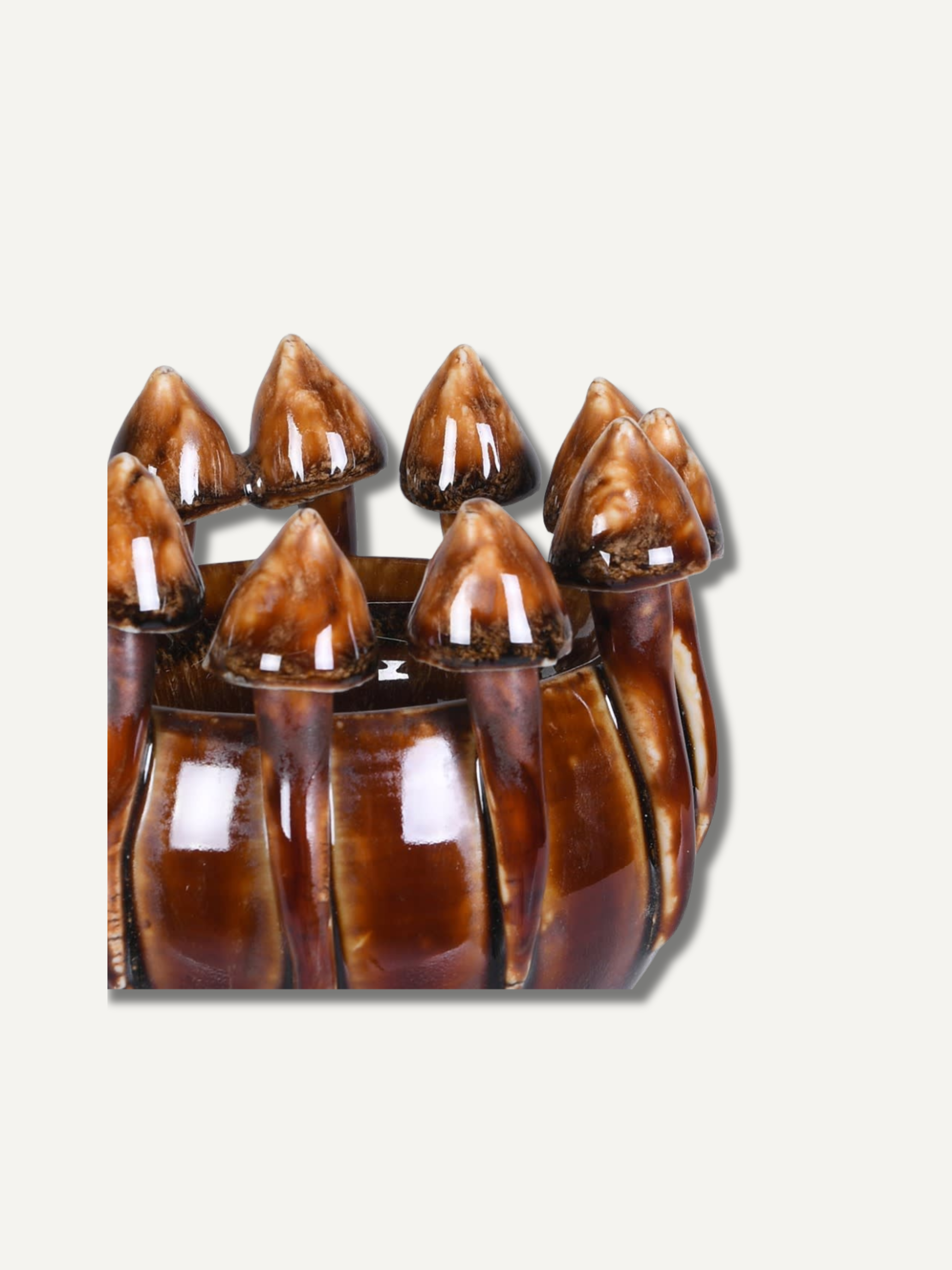 up close of mushroom candle holder with rich earth brown tones for home decor