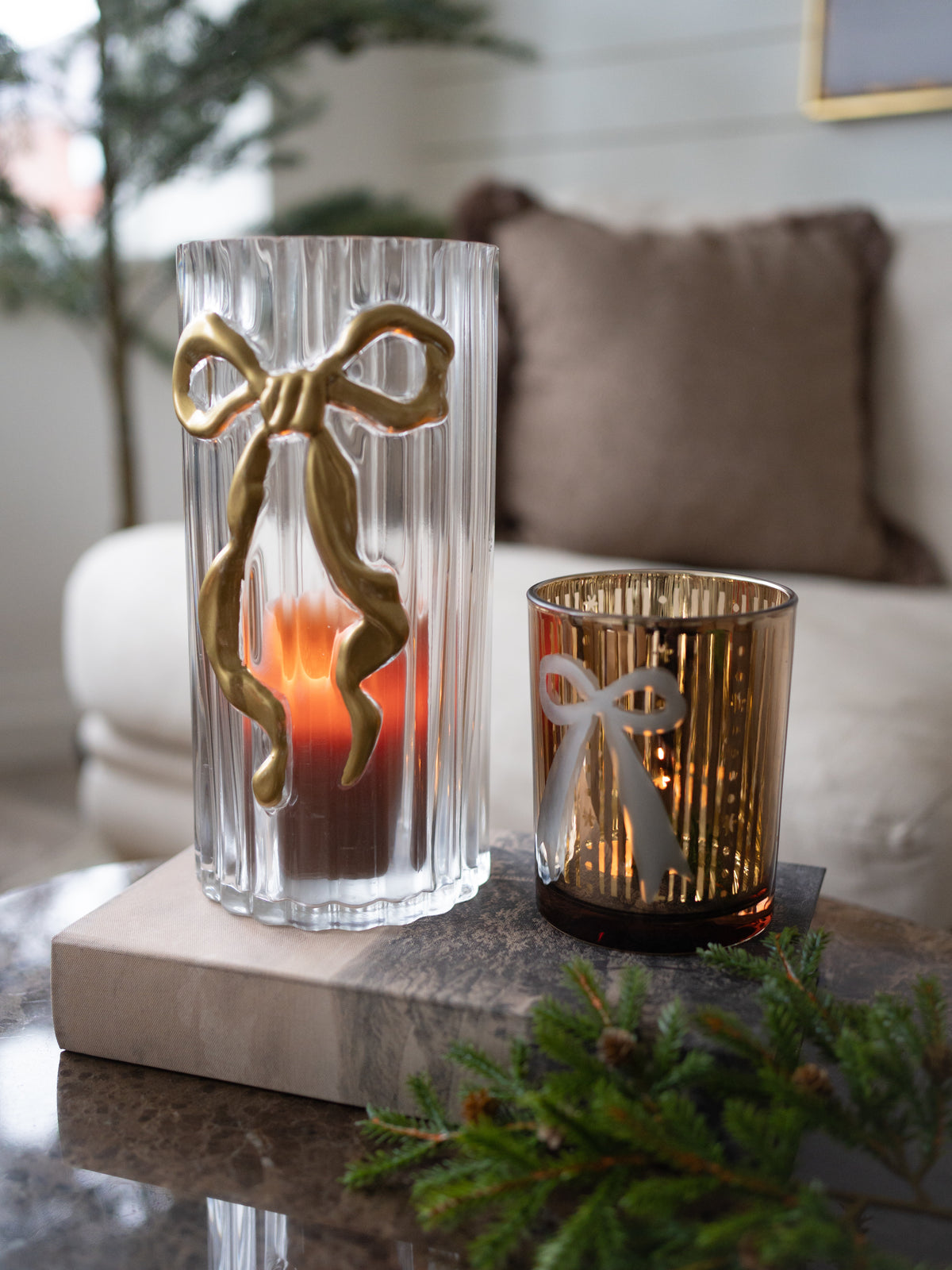 Embossed Bow Candle Holders &amp; Palm Tree Book Boxes Styling Bundle