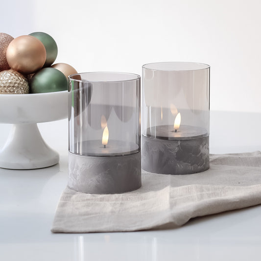 Concrete LED Candle with Glass Top
