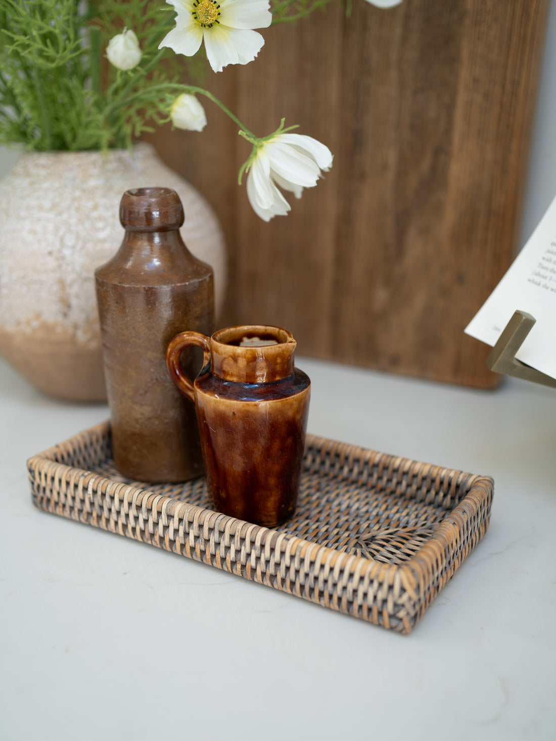 Grey Washed Rattan Small Rectangular Tray