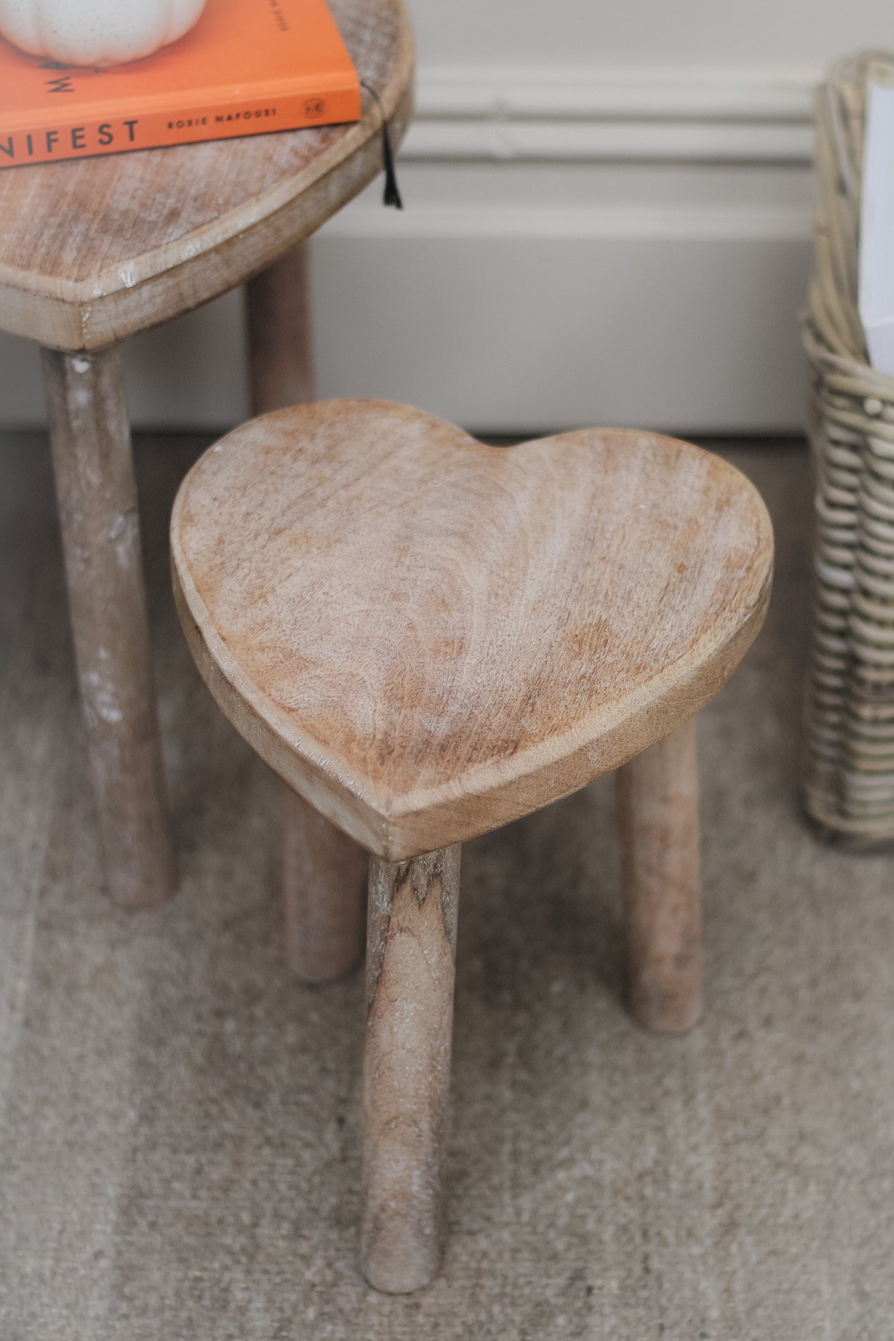Heart Shaped Mango Wood Stools
