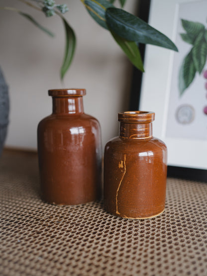 Vintage Brown Ink Bottles - Set of 2