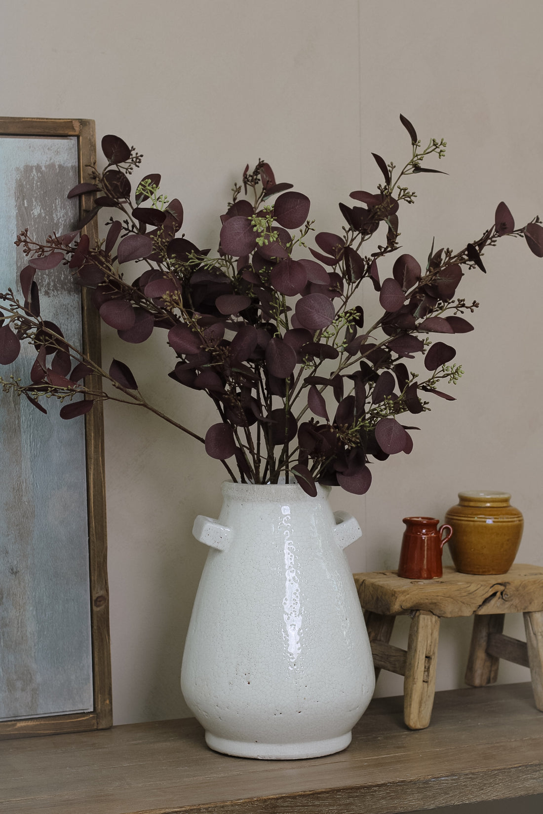 Faux Deep Aubergine Eucalyptus Spray with Berries