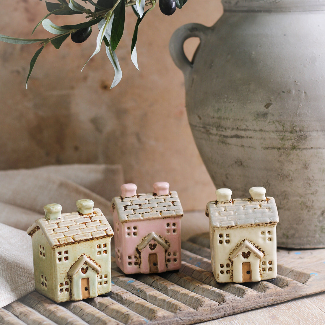 Mini Ceramic Spring Cottages | Set of 3
