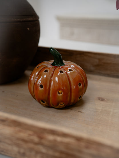 Stoneware LED Polka Dot Pumpkin Ornament