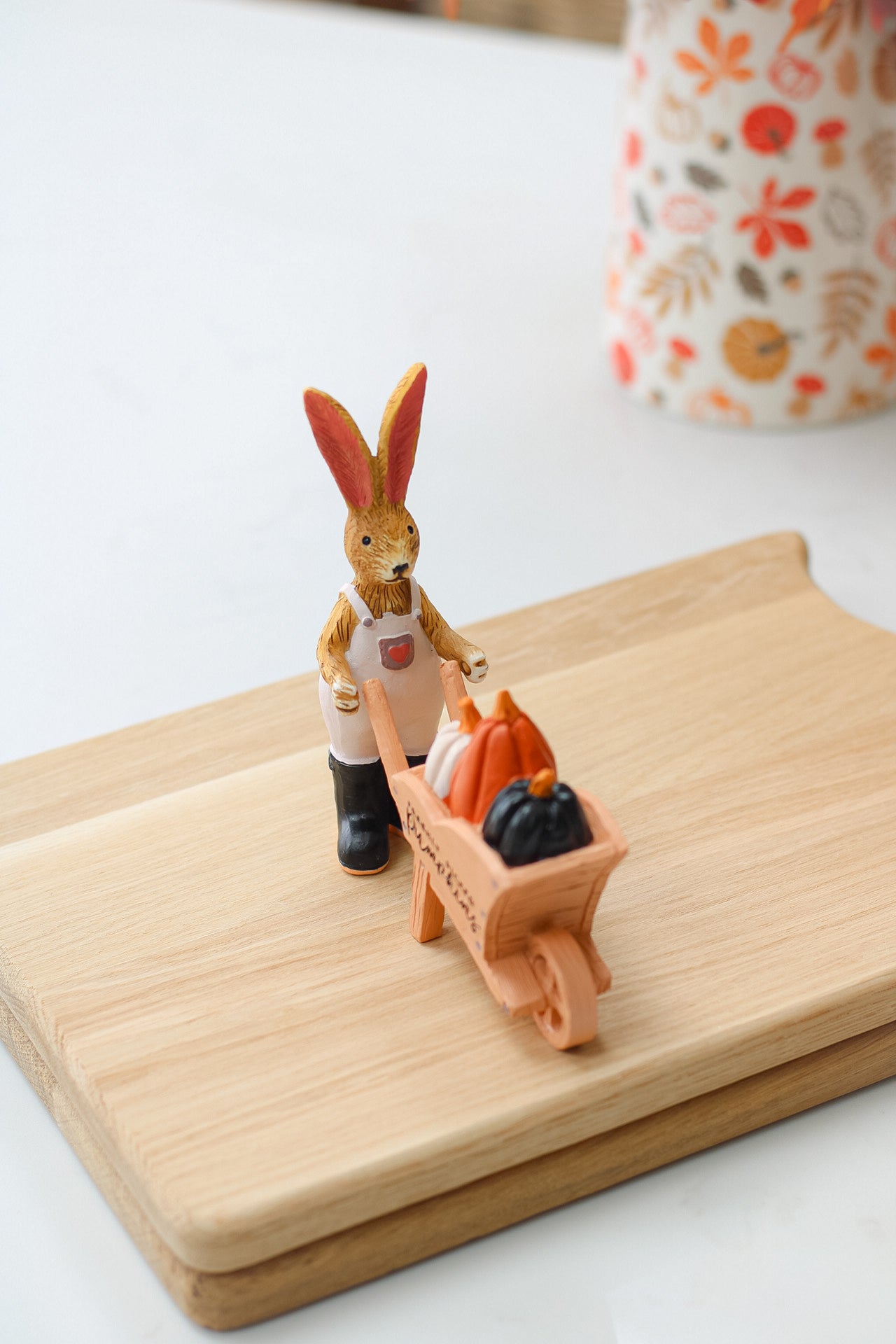Pumpkin Farmer Rabbit with Pumpkin Wheelbarrow