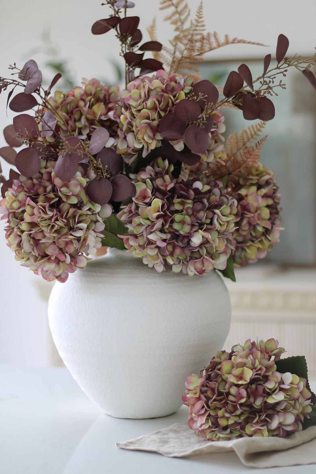 Faux Autumn Plum Hydrangea Stem