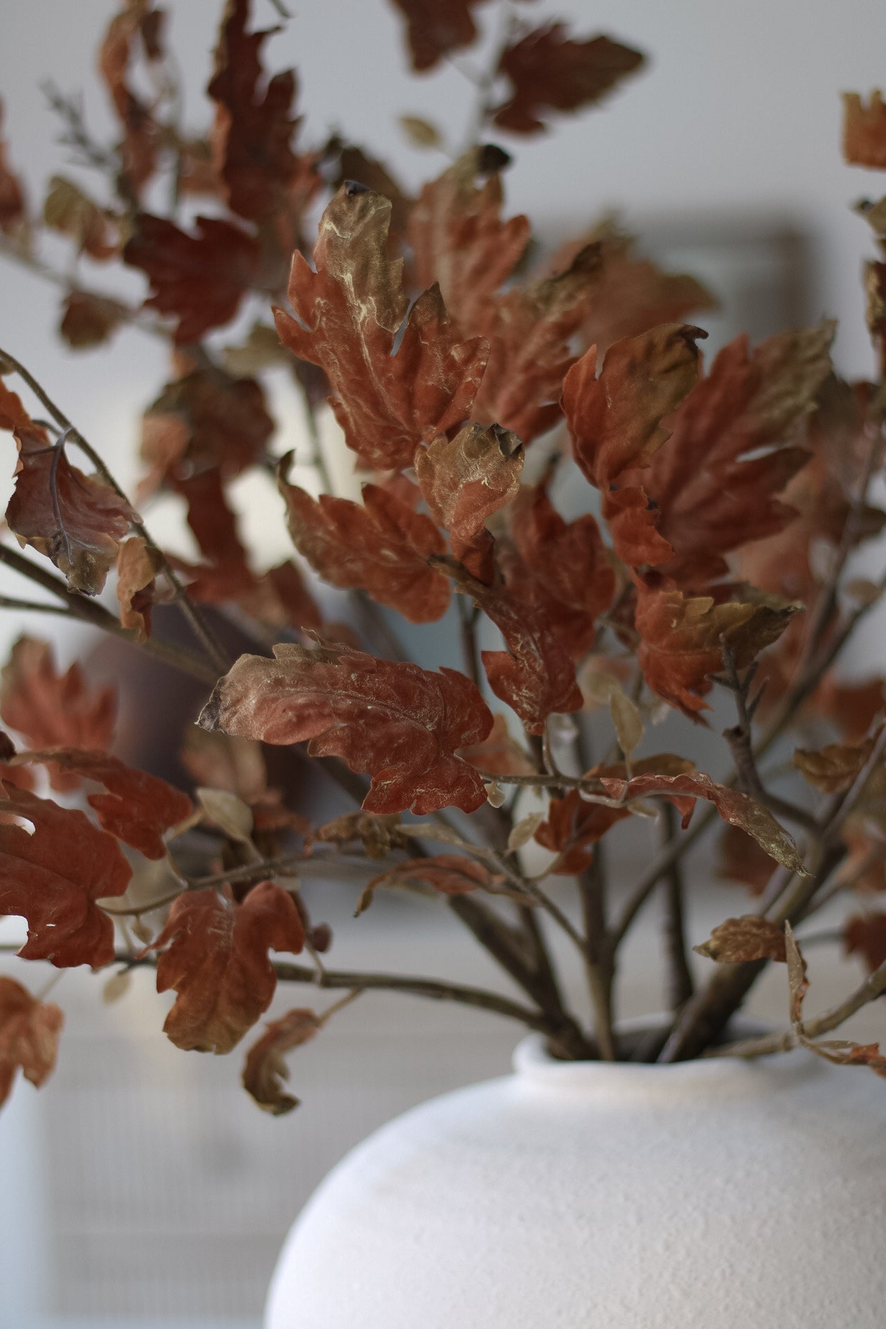 Faux Brown Perilla Autumn Leaves Spray up close of leaf detail