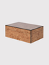faux burl wood jewellery box with lid on a white background