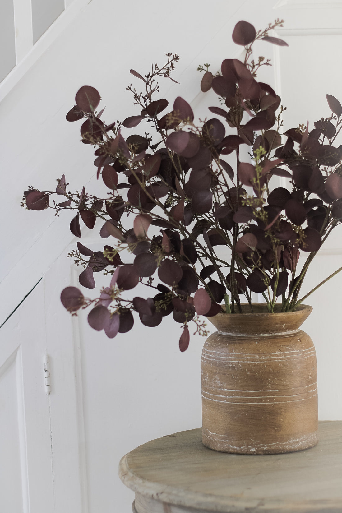 Faux Deep Aubergine Eucalyptus Spray with Berries