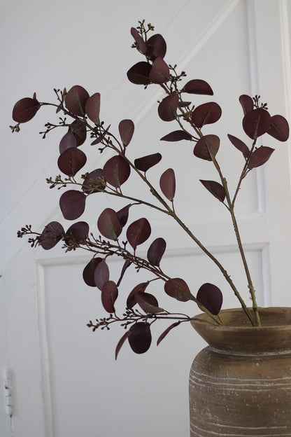 Faux Deep Aubergine Eucalyptus Spray with Berries