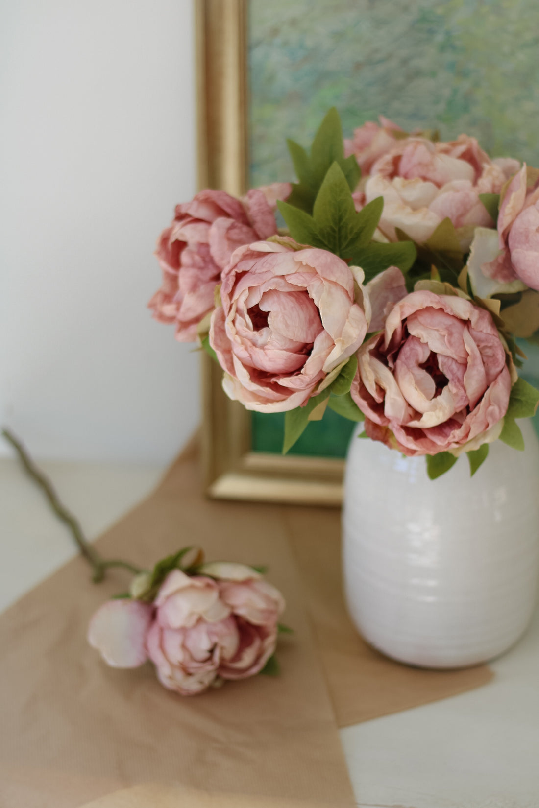 Faux Dusky Pink Dried Closed Peony Stem