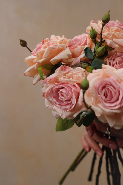 Faux Dusky Pink Dried Touch Rose Spray