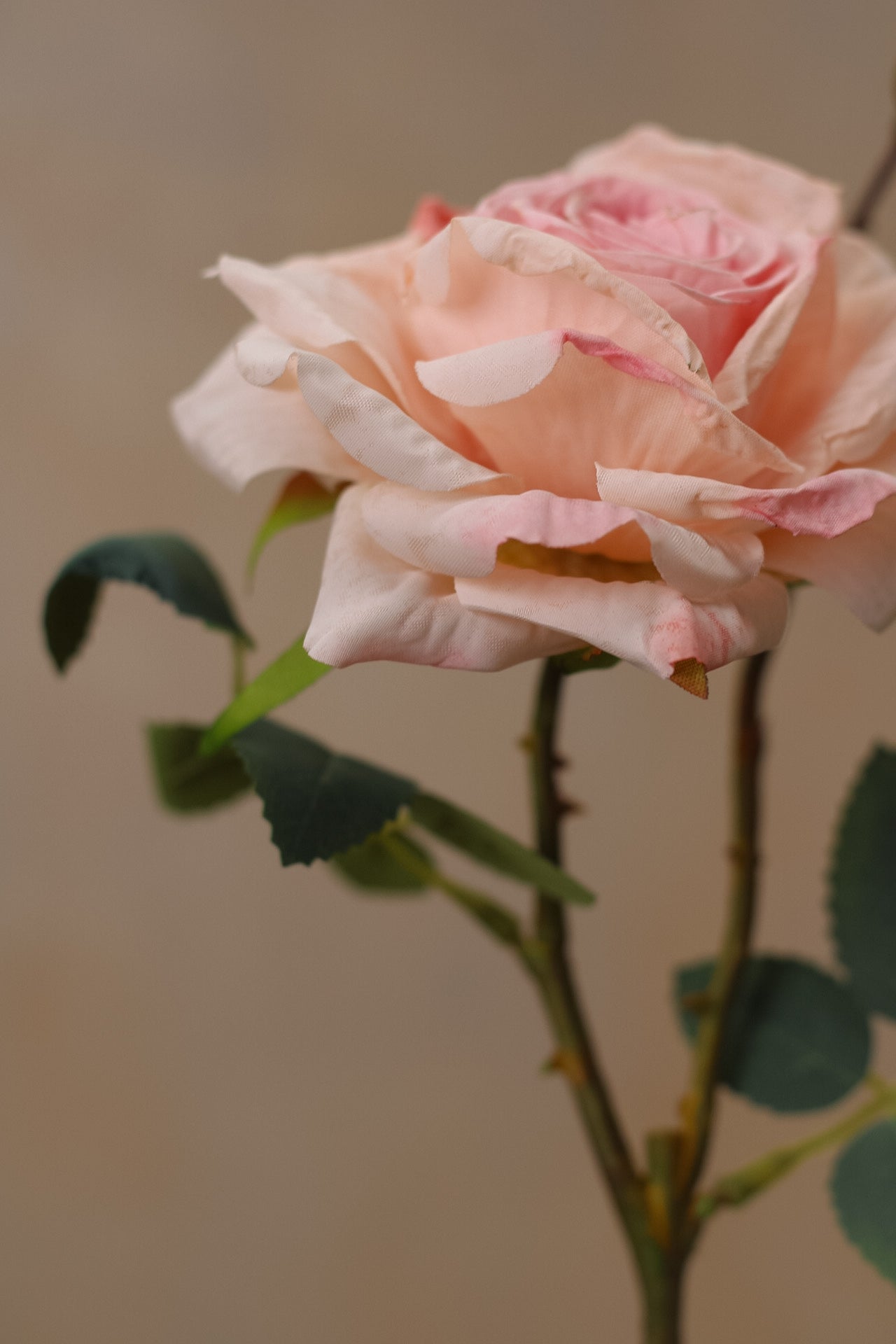 Faux Dusky Pink Dried Touch Rose Spray