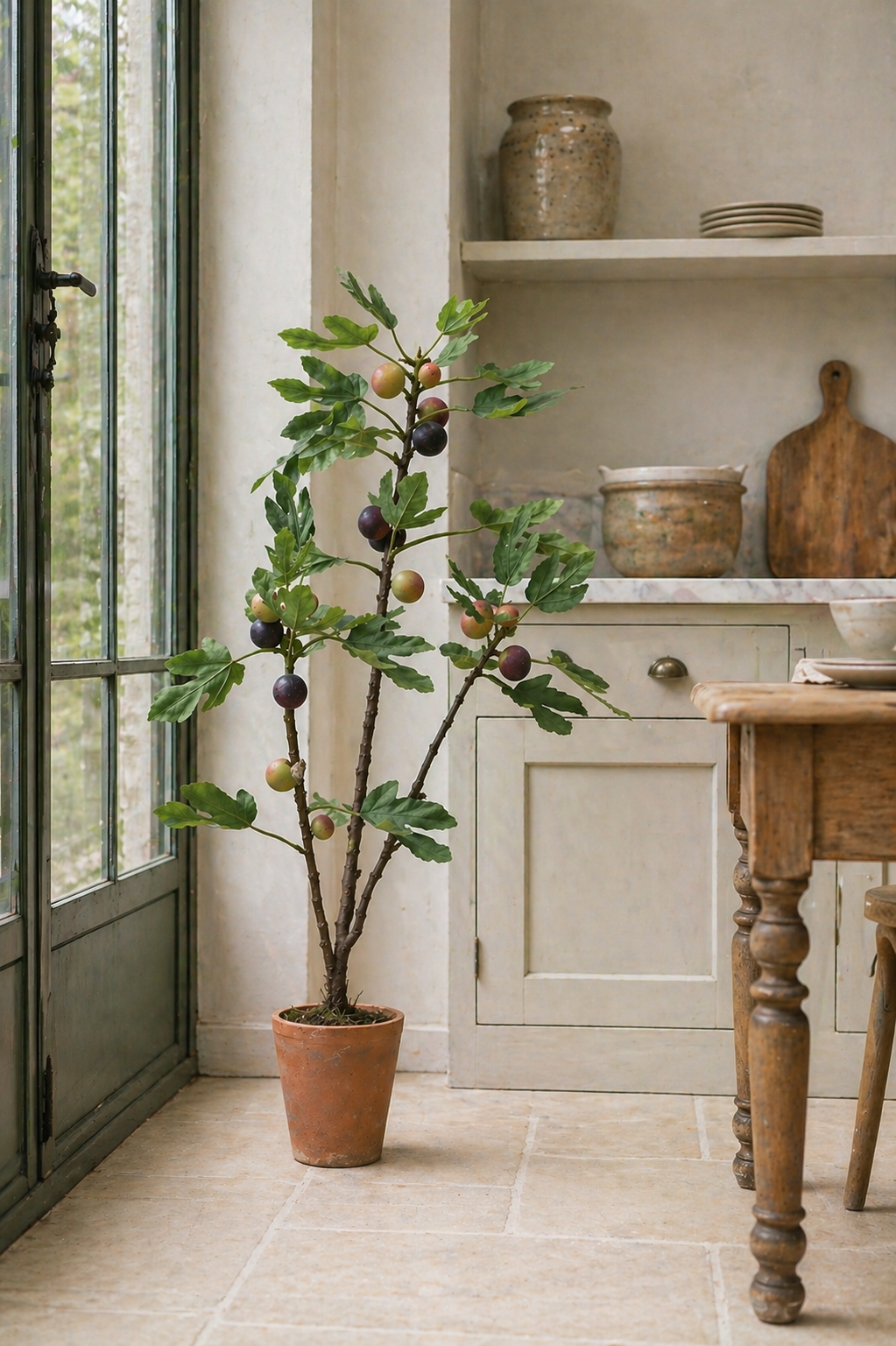 Faux Fig Tree in Terracotta Pot in open plan style modern country kitchen