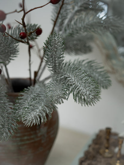 Faux Frosted Pine and Rosehip Branches Floral Arrangement