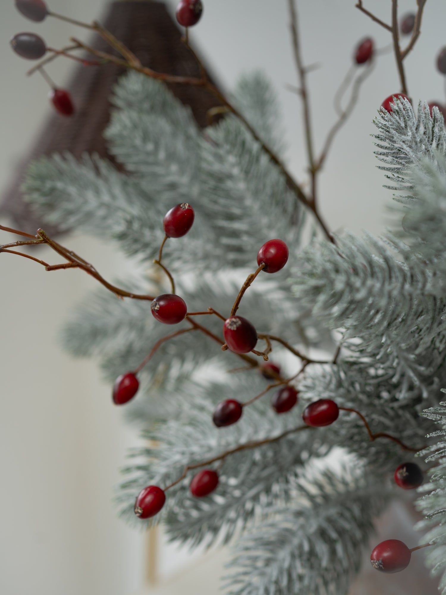 Faux Frosted Pine and Rosehip Branches Floral Arrangement