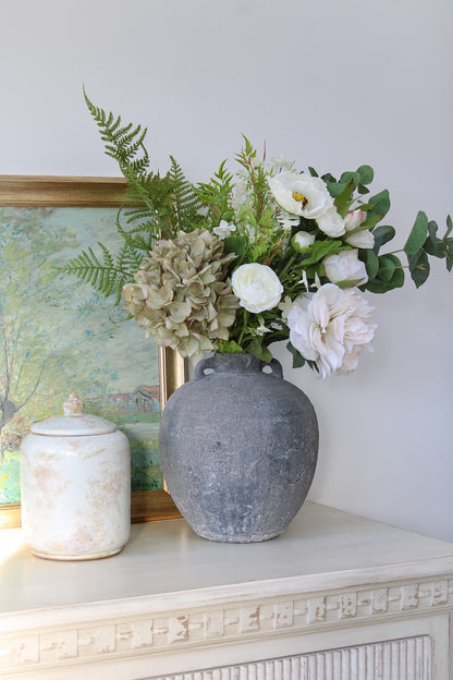 Faux Late Season Hydrangea and Poppy Flower Arrangement