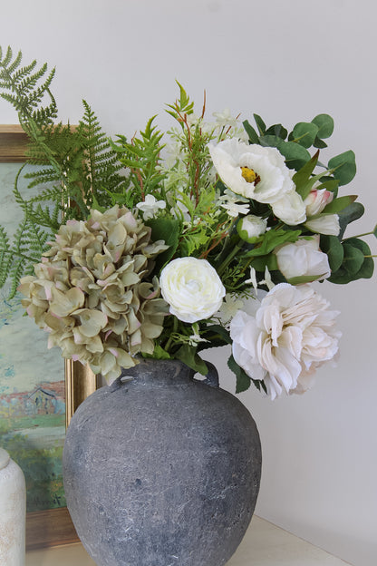 Faux Late Season Hydrangea and Poppy Flower Arrangement