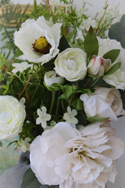 Faux Late Season Hydrangea and Poppy Flower Arrangement