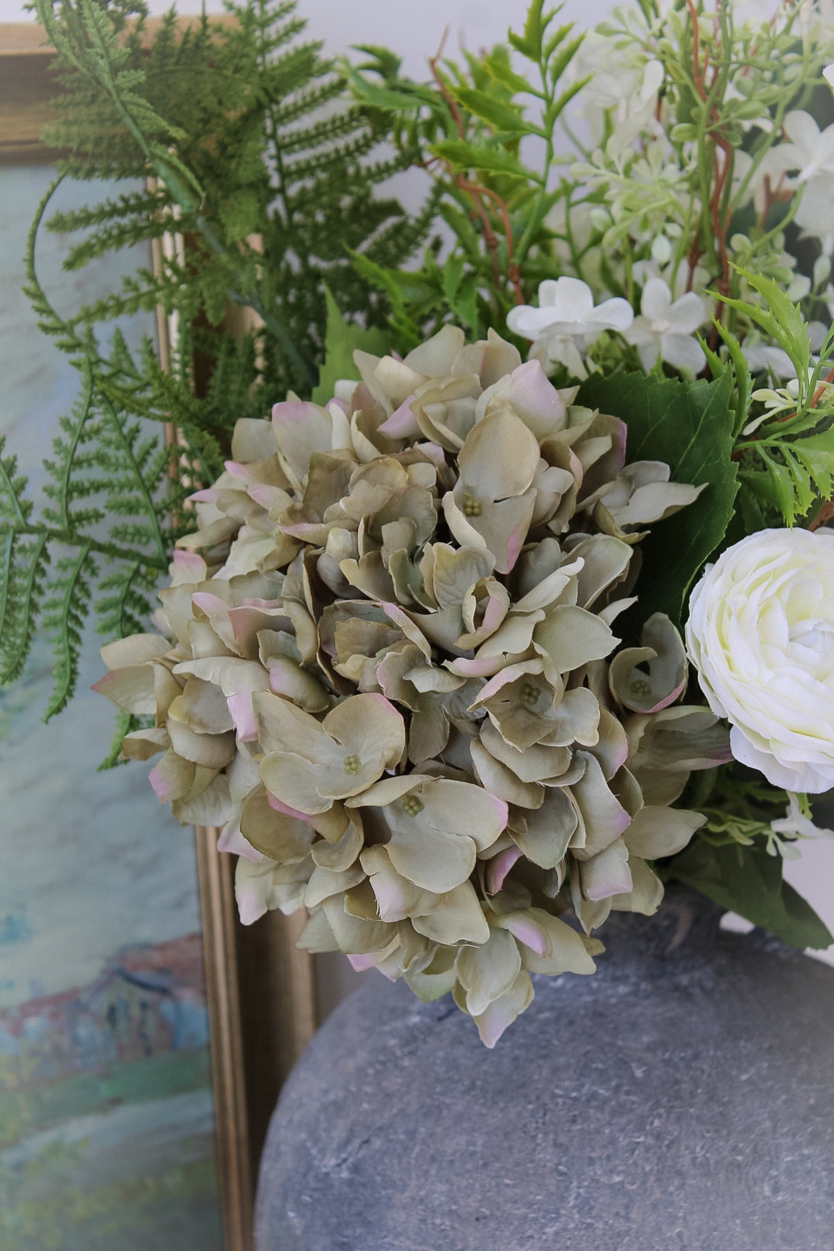 Faux Late Season Hydrangea and Poppy Flower Arrangement