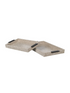 Two stone-colored trays with black handles on a white background